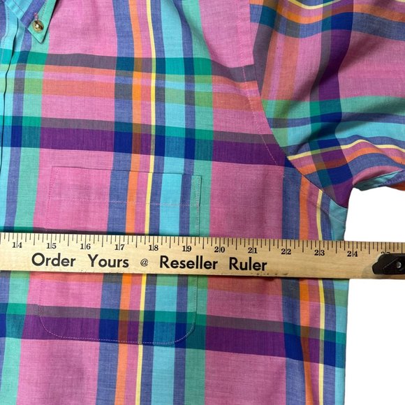 Vintage Single Needle Tailoring Shirt Mens Large Pink Plaid Button Front - Picture 11 of 11